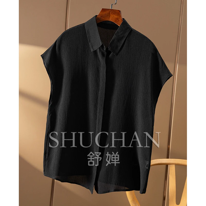 Simple Quality Custom-woven Silk Smooth Crepe Shirt Women 43A5  Blusas De Mujer Bonitas Y Baratas