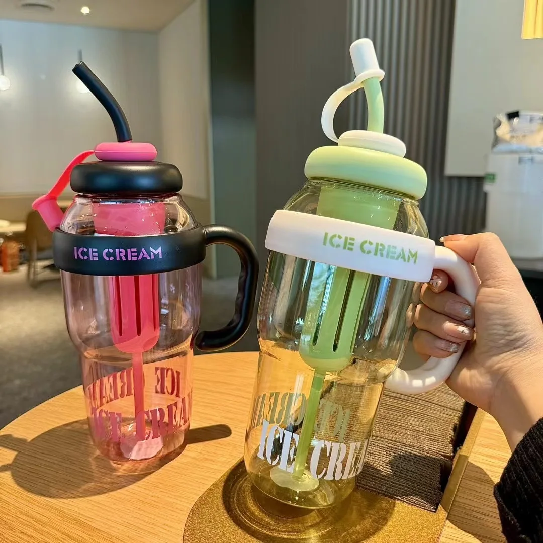 1200ML Plastic Straw Cup Large Capacity Sports Water Bottle With Tea Infuser Milky Tea Cup Lucky Belly Water Cup Drinking Bottle