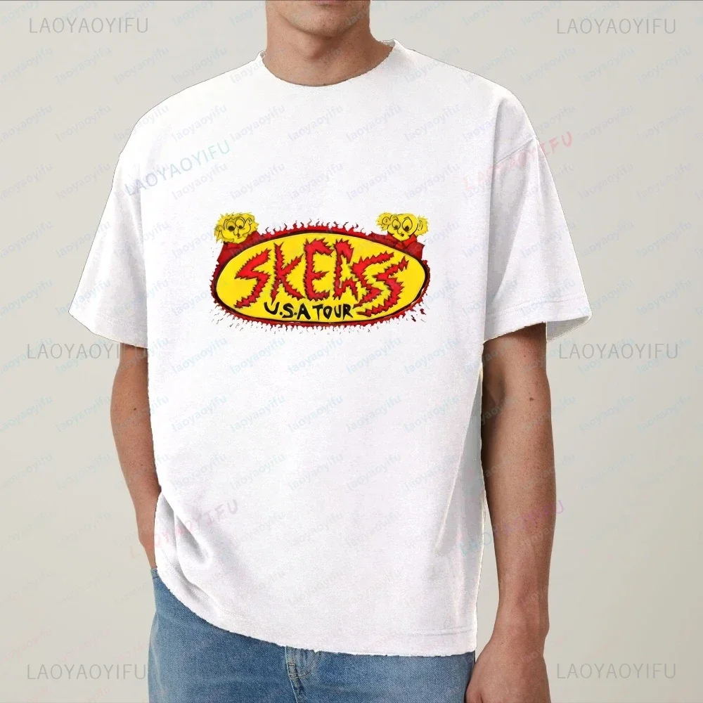 Band Style Skegss Printed T-Shirt - Unisex Short-Sleeved Shirt for Both Men and Women with Patterned Large Size T-Shirt