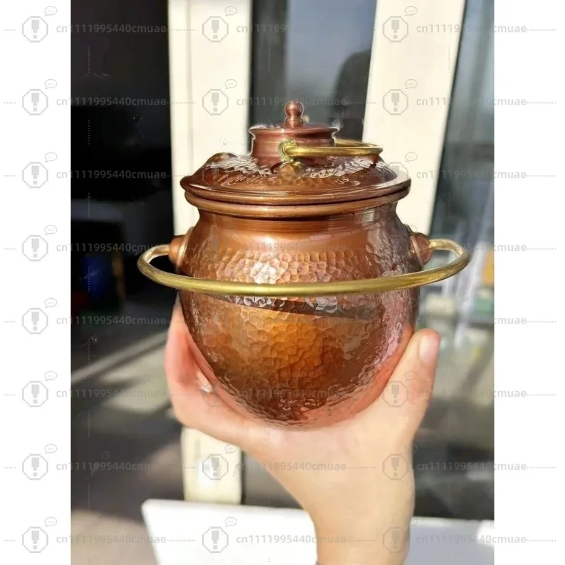 Hand-Forged Red Copper Wine Warmer, Artisan Crafted Thermostatic Pot for Winter & Chinese Hot Wine Ritual