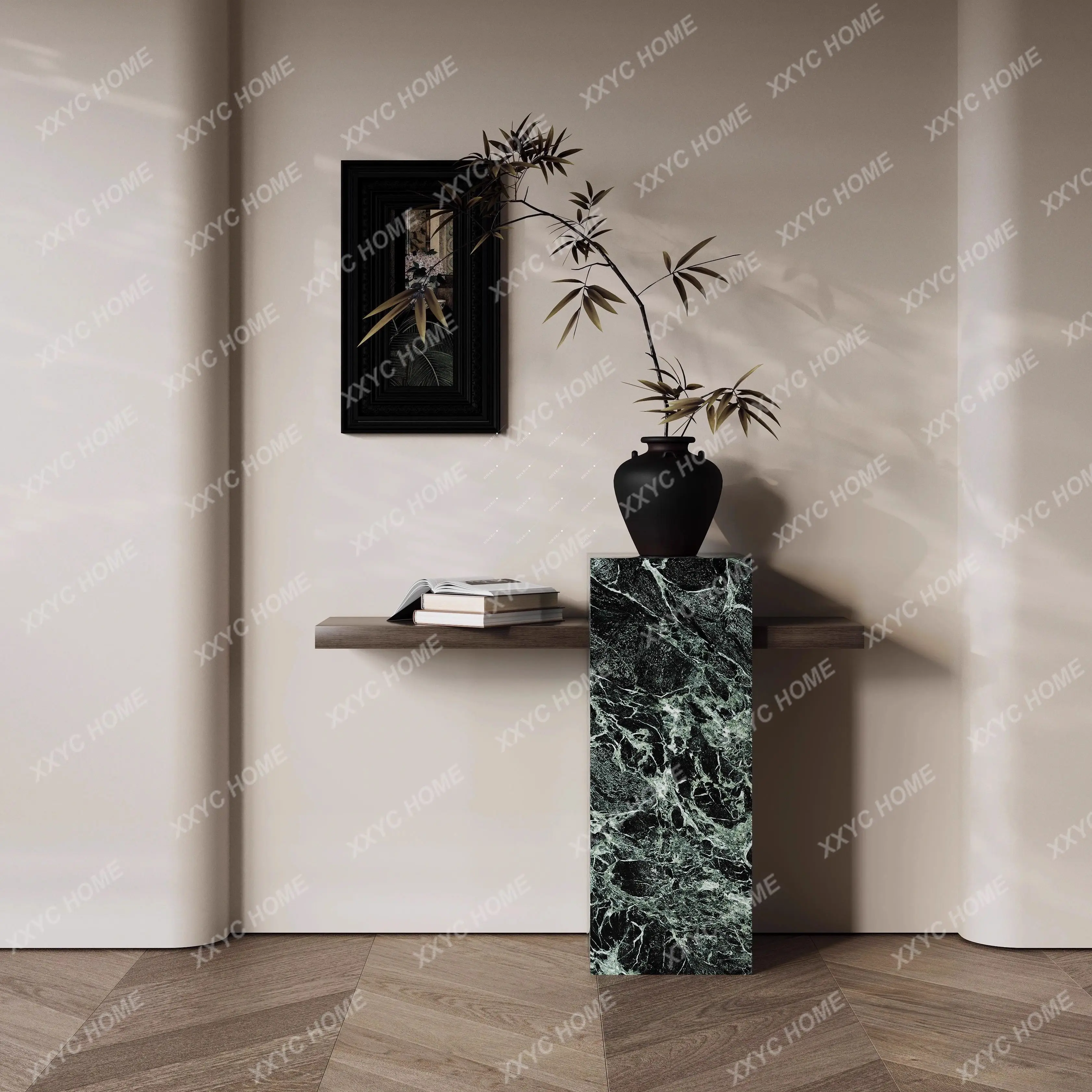 XXSlate entryway, simple light luxury foyer, wall-to-wall entrance table, hotel villa, end viewing platform, porch flower shelf