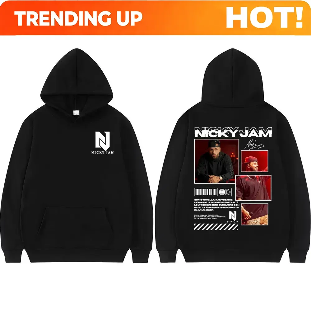 Customization Rapper Nicky Jam Album Tour Graphic Hoodie Men's Clothing Fashion Hip Hop Street Sweatshirts Man Fleece Comfort Ho