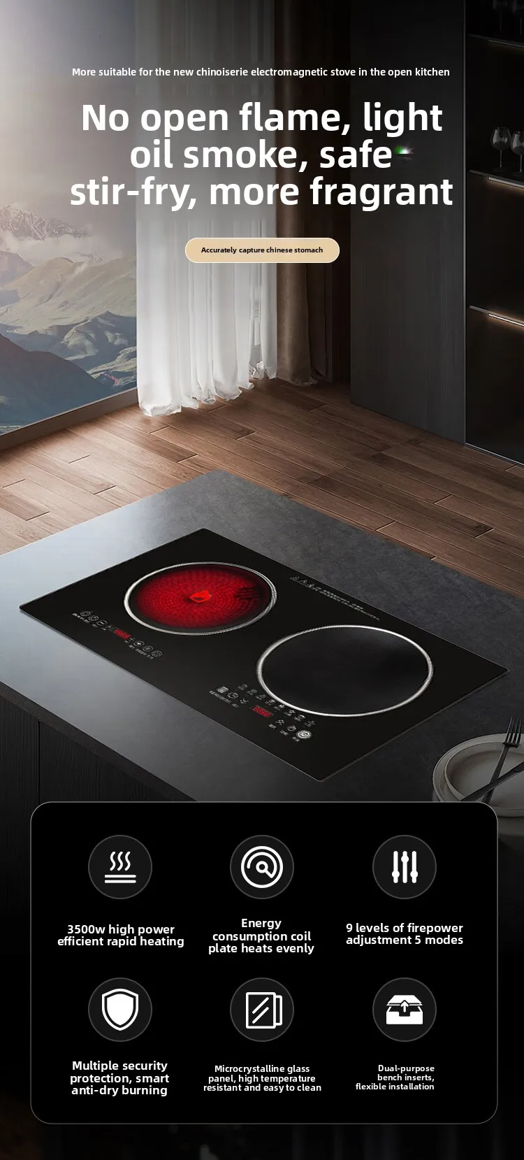 Induction Cooker Electric Ceramic Cooker One Electric One Ceramic Double Cooker Embedded Desktop Household Commercial Binocular