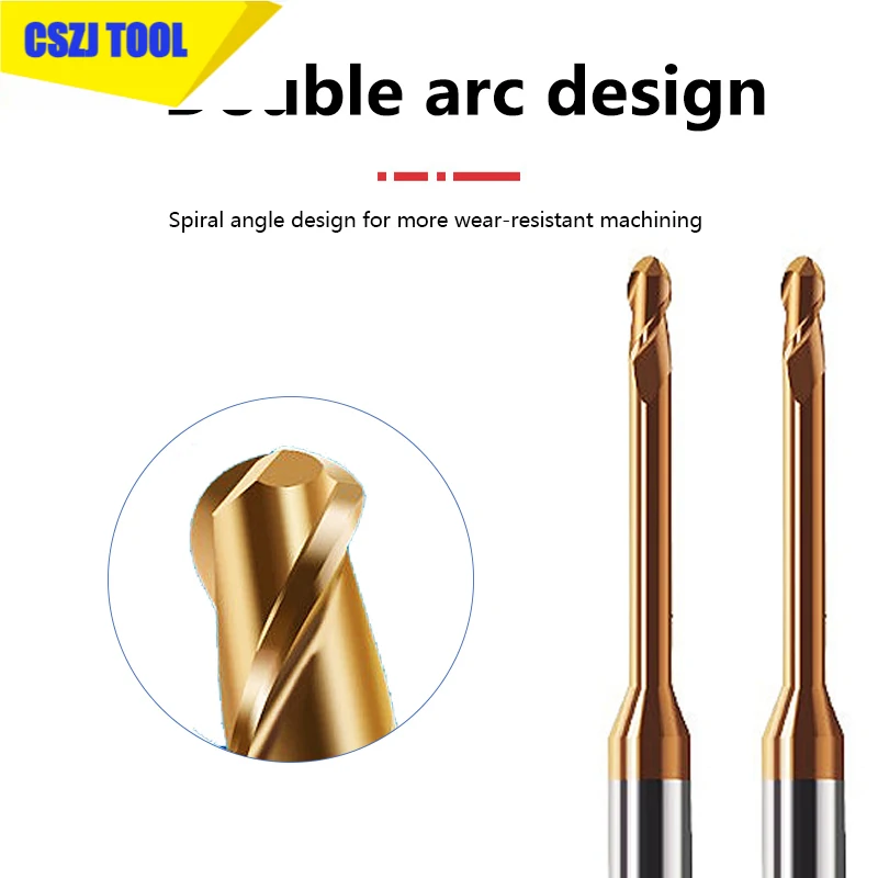 CSZJ Milling Machine HRC55 Extra Long Ball Nose End Mill 2 Flutes  Woodworking Tools CNC Finishing Machining Endmills