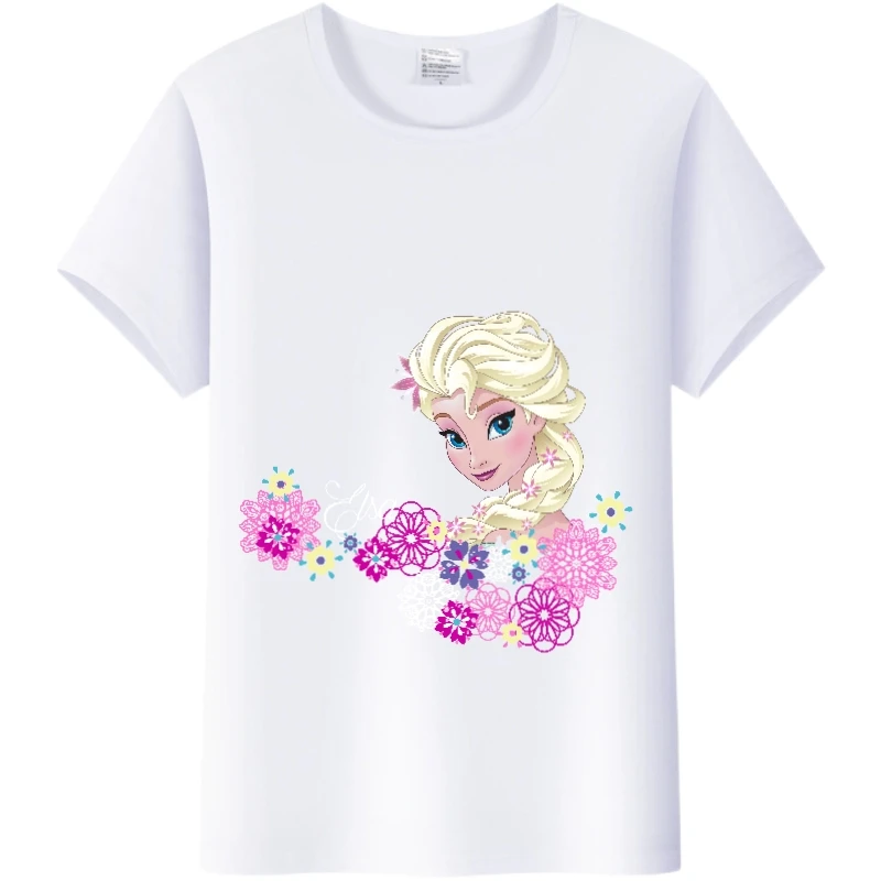 Kawaii Disney Cartoon Woman Summer Tee Frozen Elsa Anna Princess T Shirts Ladies T-Shirts Streetwear Clothes Short Sleeve Blouse