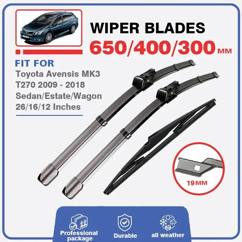 Wiper Blades For Toyota Avensis T27 MK3 2009 - 2018 Front Rear Wiper Car Windshield Windows Cutter Windscreen Brushes Hatchback