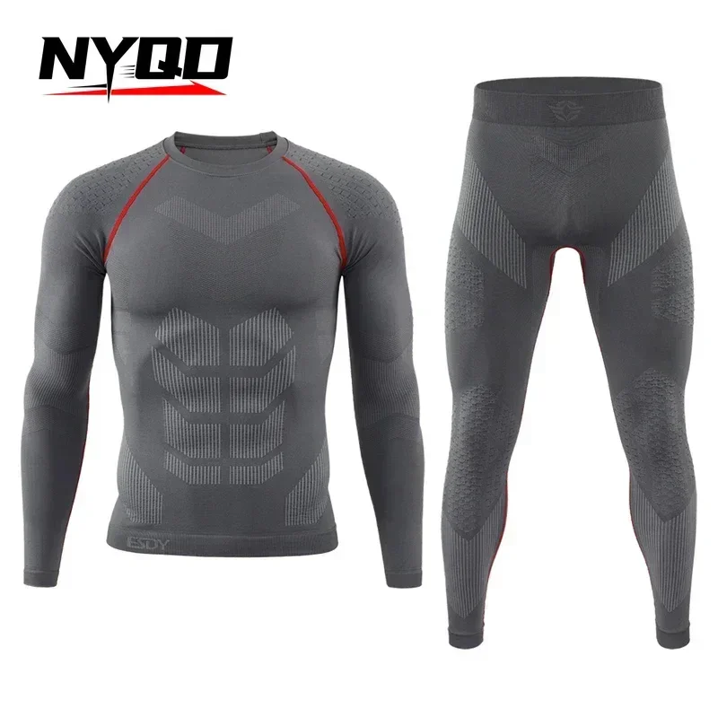 Fato de fitness para esportes ao ar livre masculino, sem costura, roupa interior funcional, secagem rápida, absorção do suor, ciclismo, esqui, outono, inverno