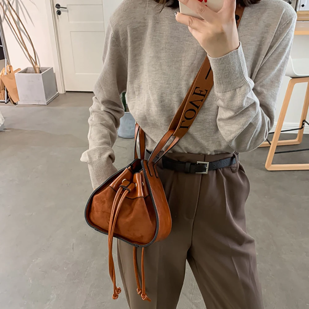 

Women's Bucket Bags Female Shoulder Casual Leather For Designer 2023 Brand Handbags Lady Pu Crossbody Drawstring Bag Purse