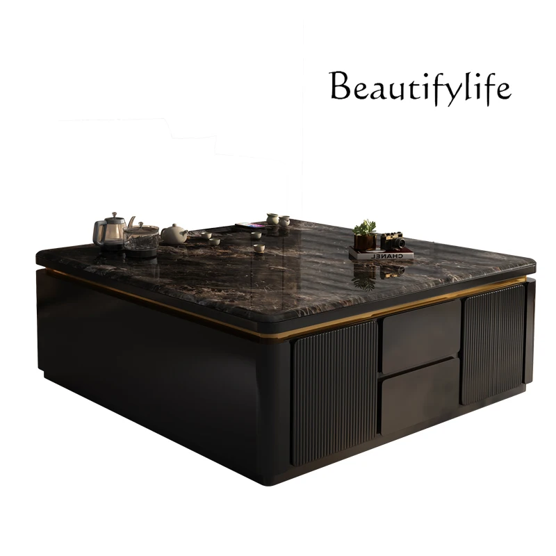 

Square Kung Fu solid wood coffee table light luxury modern simple tea integrated high-end living room home