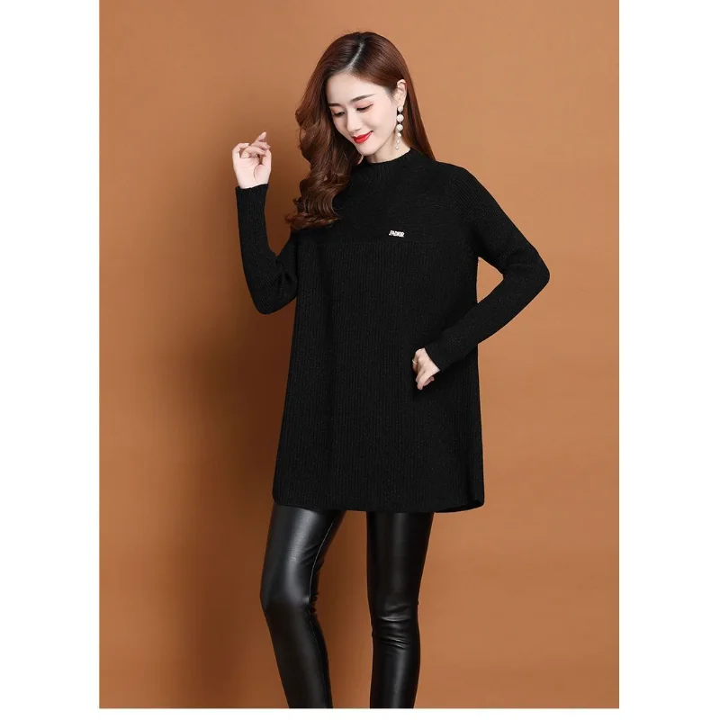 Women's Mid-length Half Turtleneck Sweater New Style Loose Inner Solid Color Knitted Bottoming Shirt