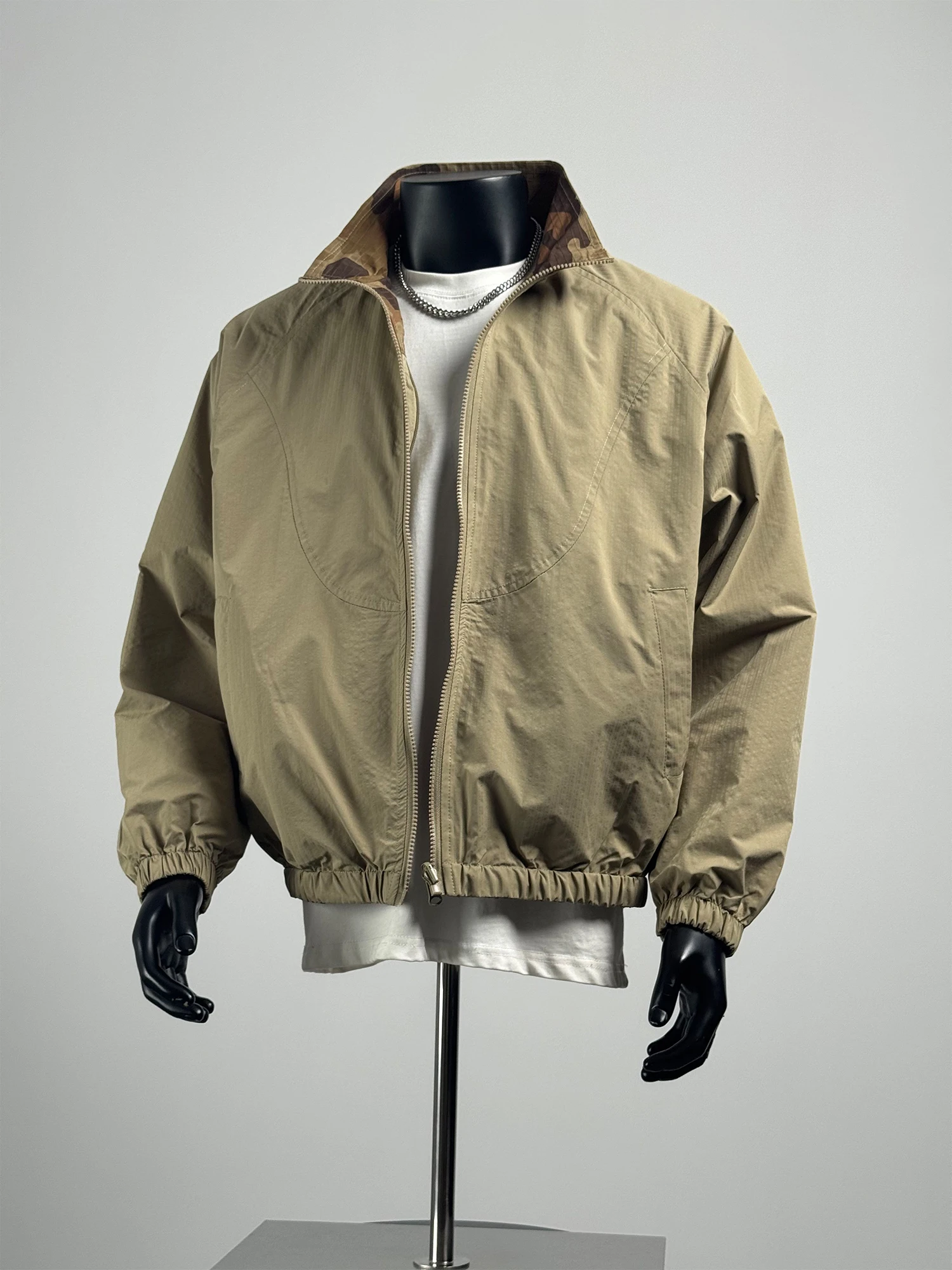 

Двусторонняя одежда, камуфляжный тюре с воротником-стойкой, мужская повседневная свободная рабочая одежда, верхняя одежда, полиэфирное волокно, длинная молния све