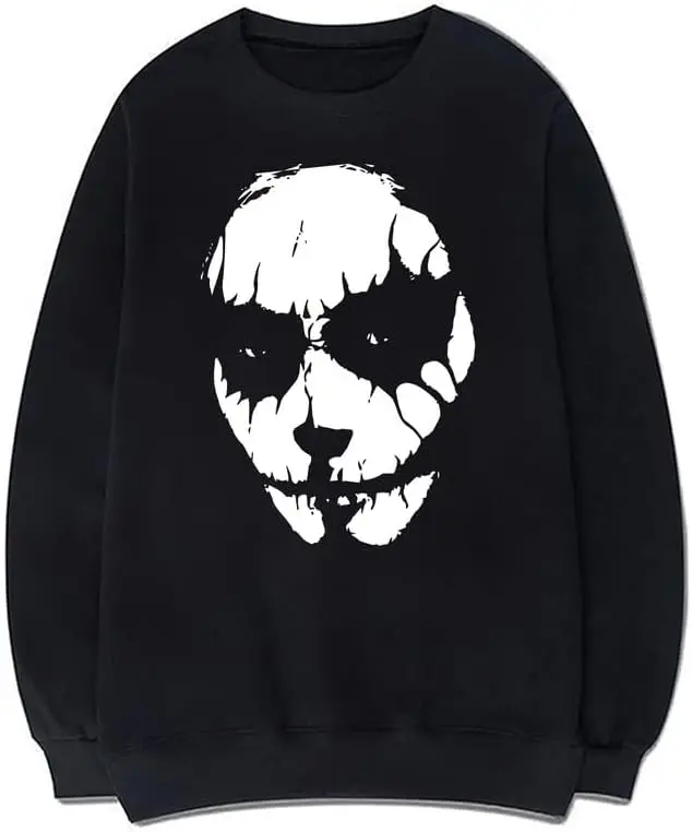 BAIMORE Unisex Halloween Evil Clown Mask Print Fleece Crew Neck Pullover Sweatshirt