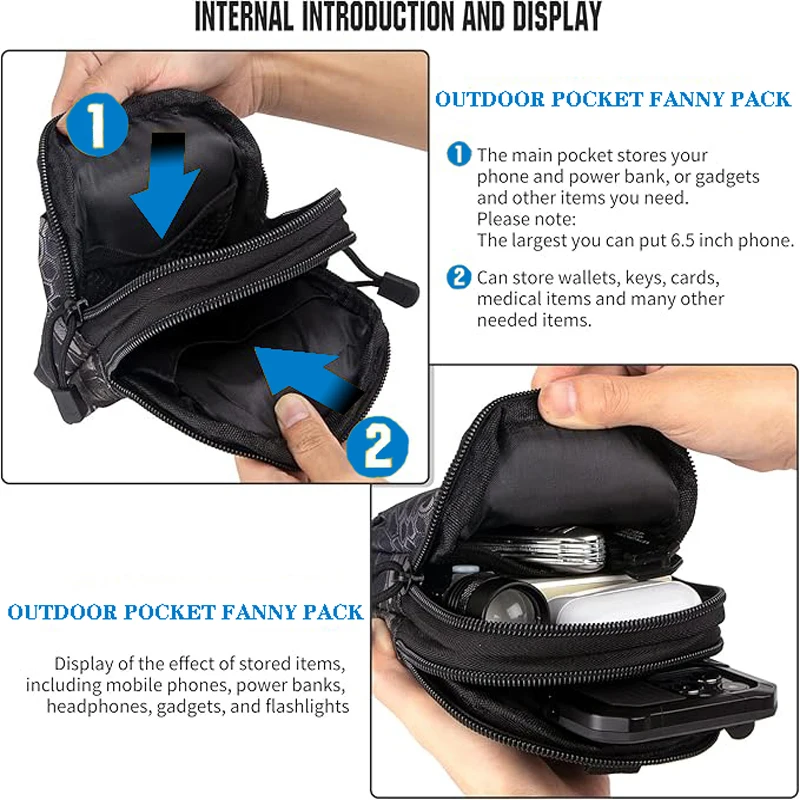 Bolsa de cintura vertical à prova d'água para telefone masculino de 6,8 polegadas |   Bolsa de Armazenamento para Cintura com Presilha para Cinto e Slot para Mosquetão