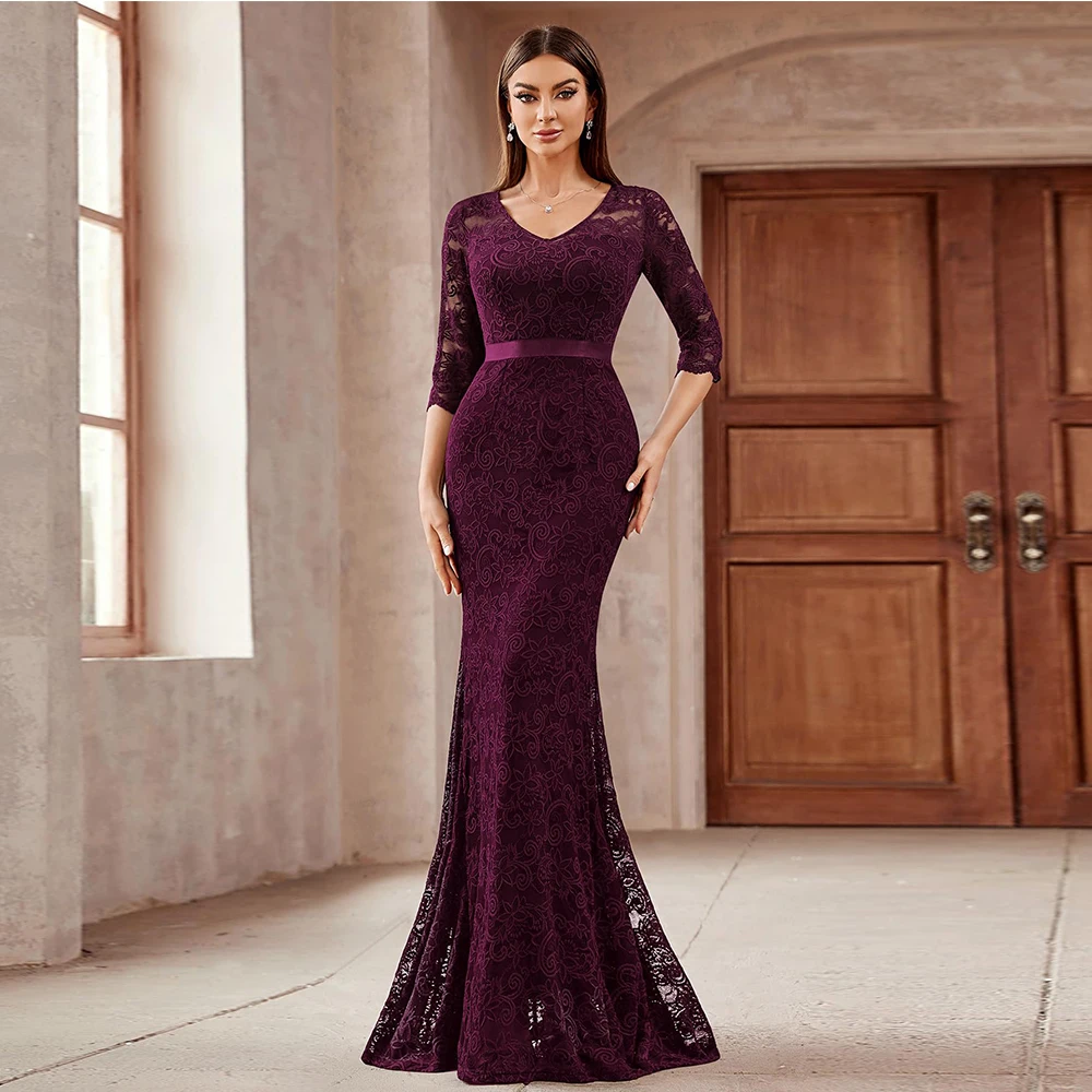 

Customized Exquisite Mother of The Bride Dress Women's Elegant V Neck Floral Lace Formal Evening Party Maxi Dress 2025