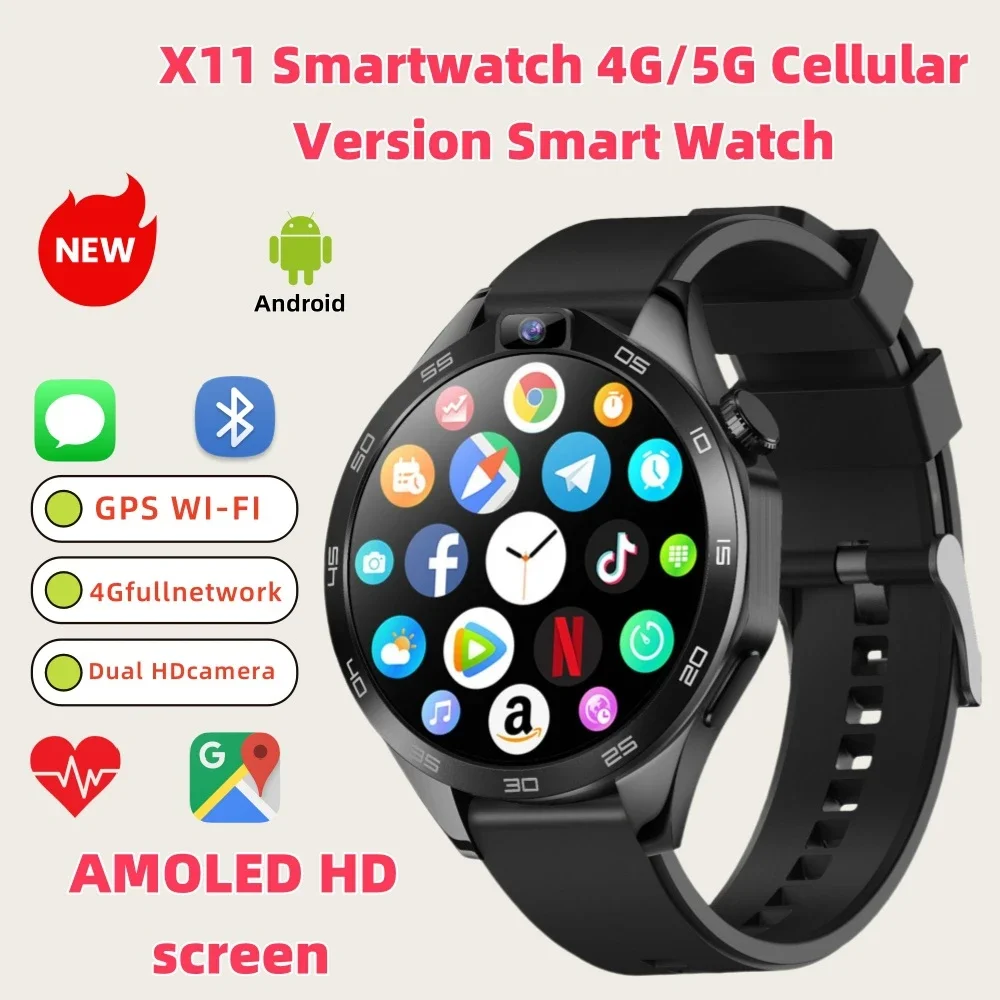 2025 New Watch X11 Smart Watch HD AMOLED Screen NFC GPS Tracker Bluetooth Call Waterproof Sports Health Smartwatch Men Women
