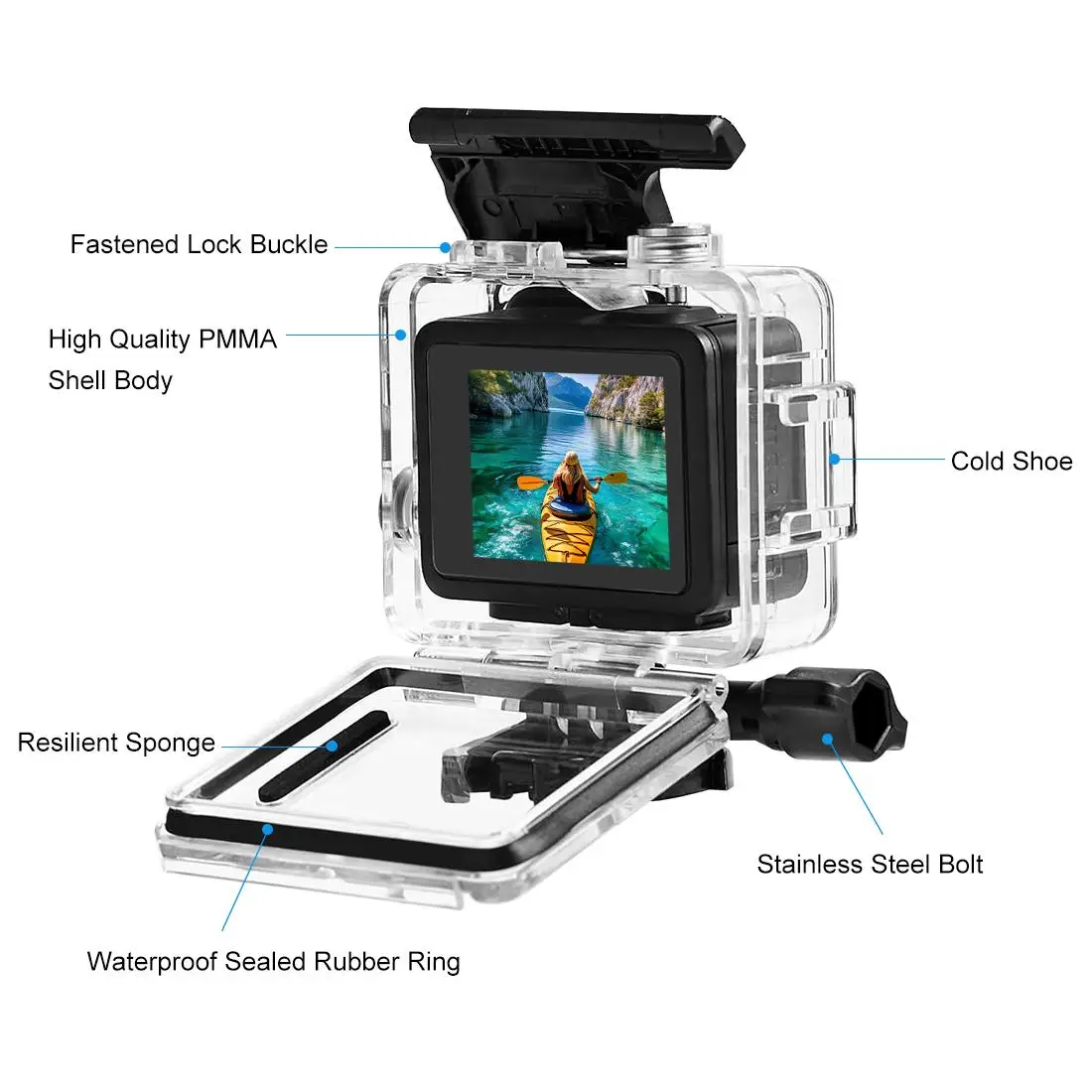 PULUZ 60m / 196ft Wodoodporna obudowa ochronna z klamrą Podstawowe mocowanie i śruba do GoPro HERO 4K 2024 Pokrowiec do nurkowania — zdjęcie produktu 4
