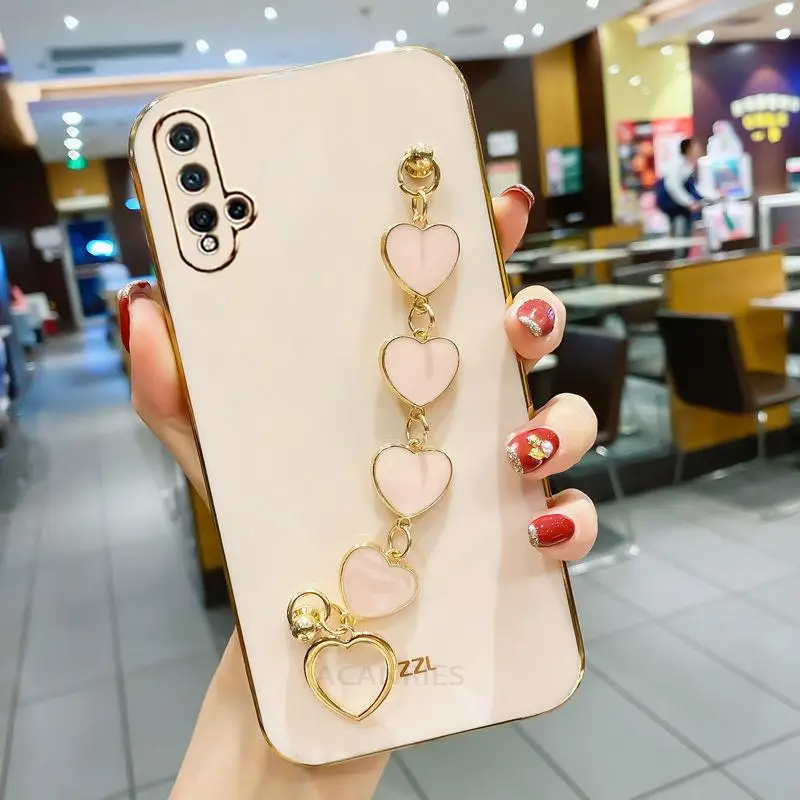 Luxury Plating Love Heart Bracelet Chain Case For Huawei Honor 20 Pro Nova 5t 3 3i Cover On Honor20 S 20s Nova5t Nova3