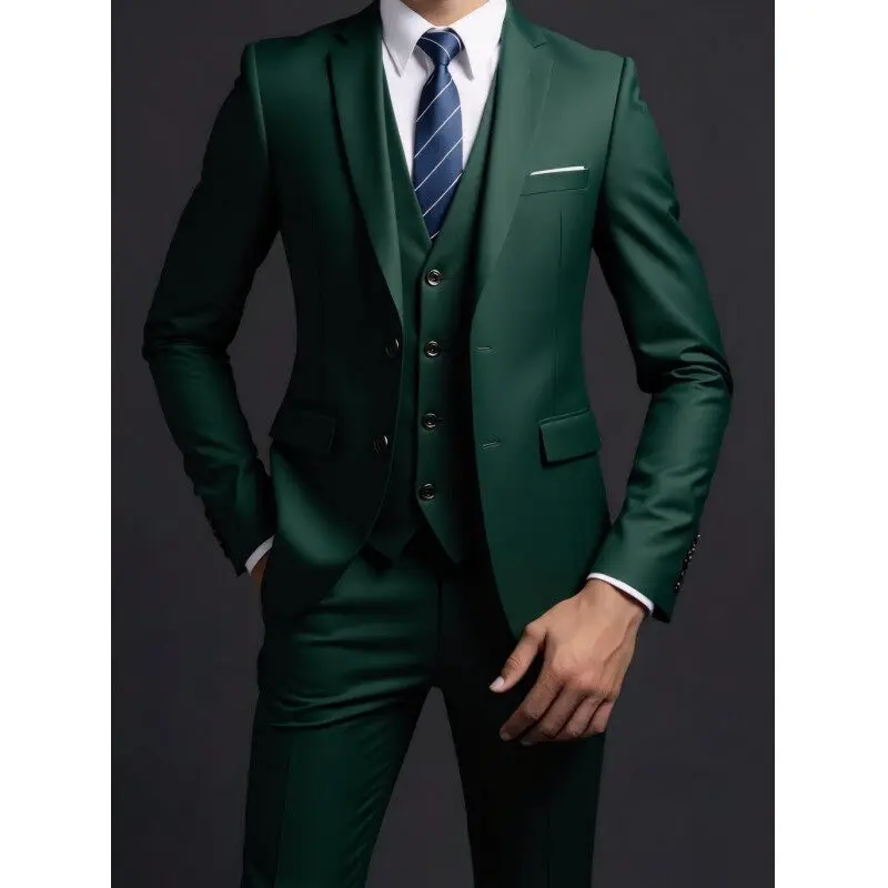 

Men's Slim Fit Business Casual Suit Set One Button Solid Black Jacket Vest Pants for Wedding Beach Banquet 2024
