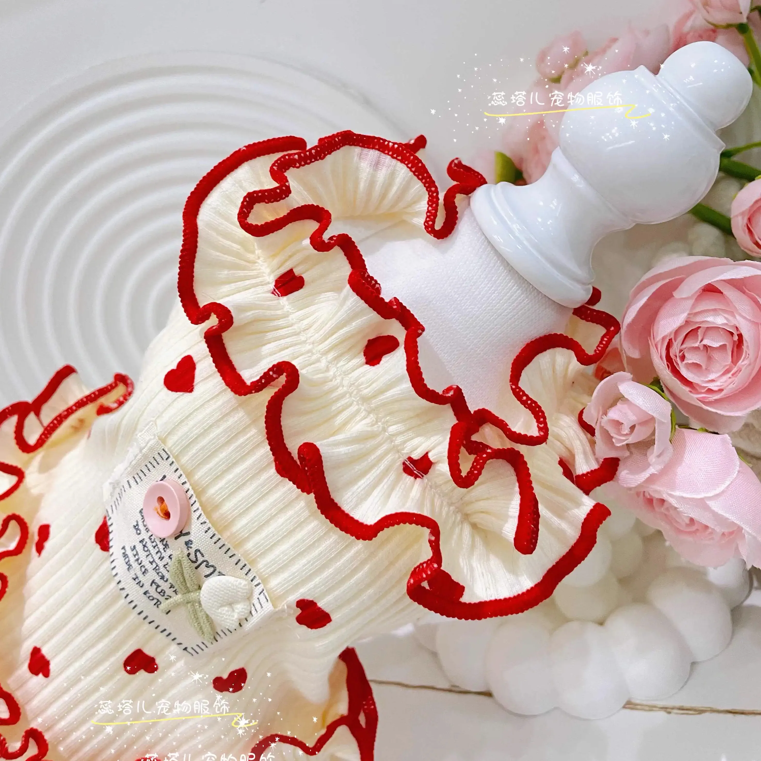 Fashion Soft Cotton Pet Dog Puppy Clothes Trendy Simple Heart Print Cute Princess Dress For Small Medium Dog Summer Dog\'s Skirts