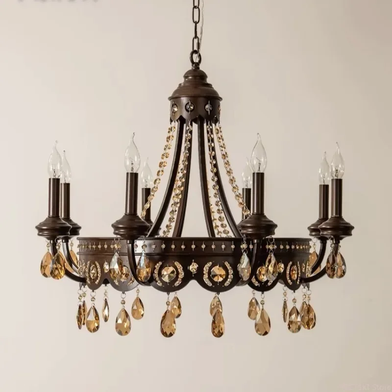 

GHJUYIOL American retro chandelier, living room, dining room, bedroom, study, French atmosphere, light luxury, crystal candle, i