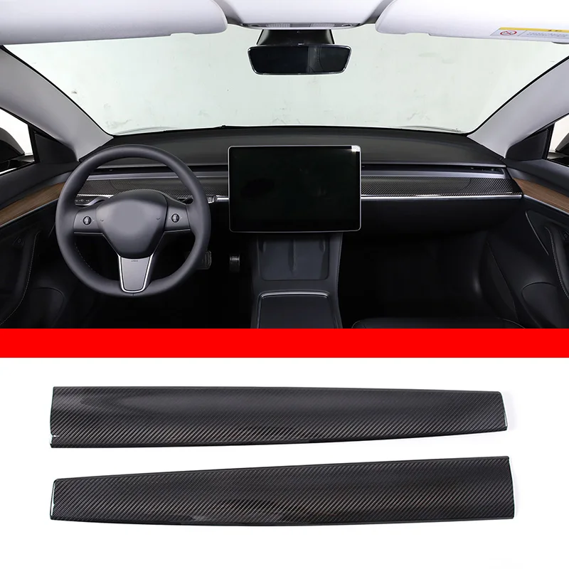 

For Tesla Model 3 Model Y 2017- 2023 Car Central Console Dashboard Panel Cover Trim Real Carbon Fiber Interior Accessories 2 Pcs