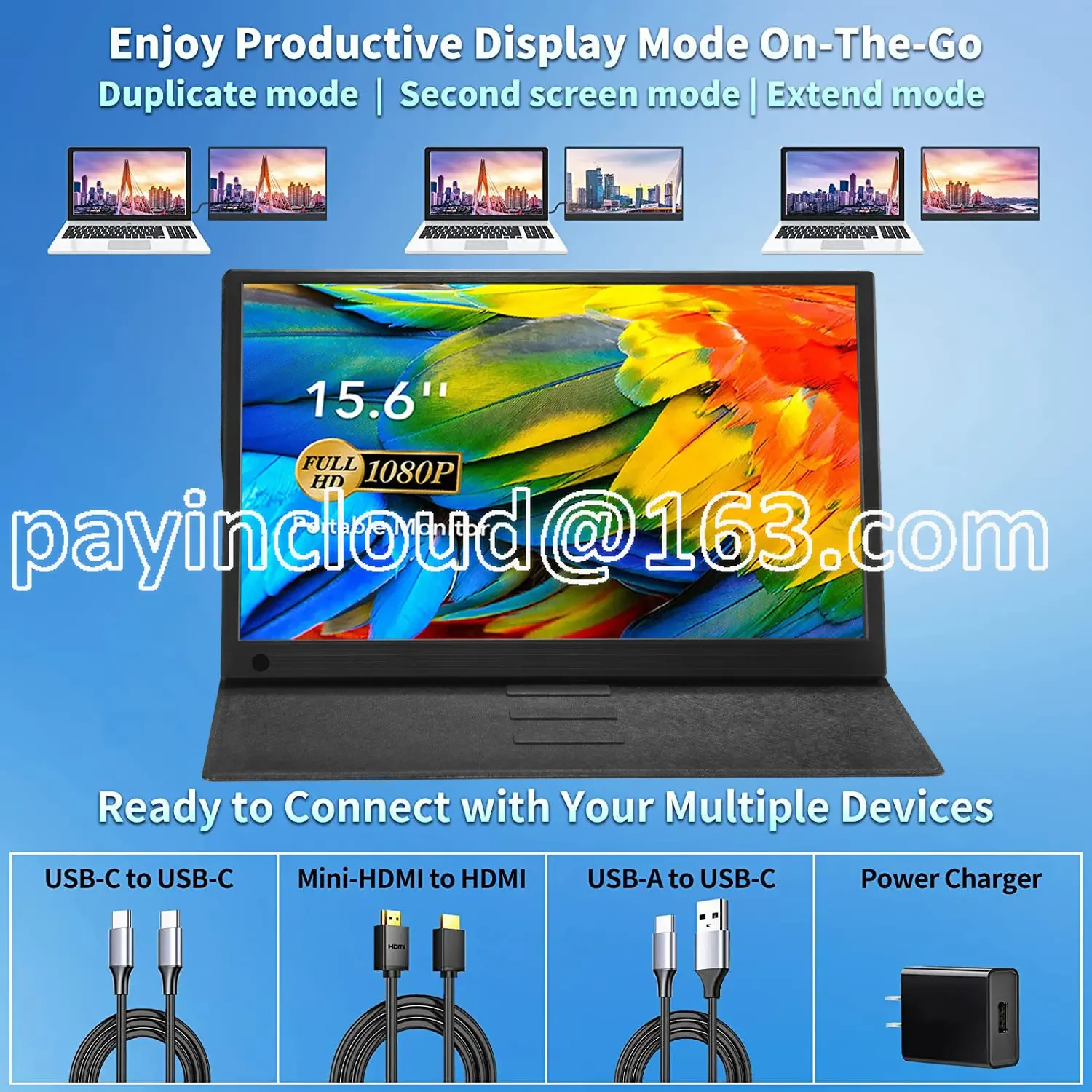 FHD 1080P USB C IPS Display Second Gaming Portable Monitor 15.6