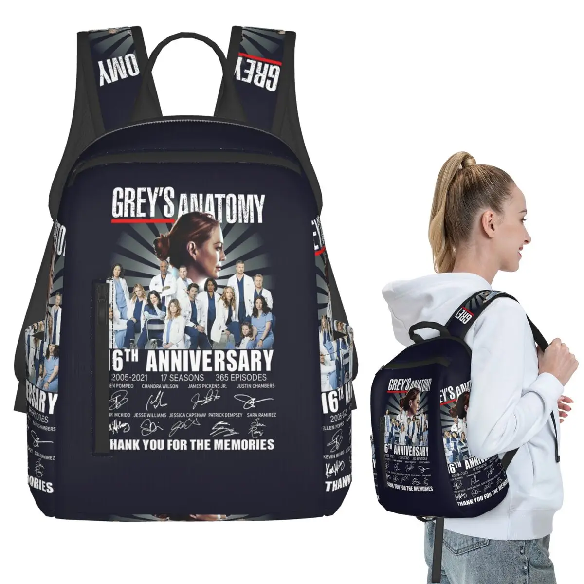 

Greys Anatomy 16Th Anniversary 2005 2021 17 Seasons Backpack Student BookBag Kids School Bag Laptop Shoulder Bags Men Women