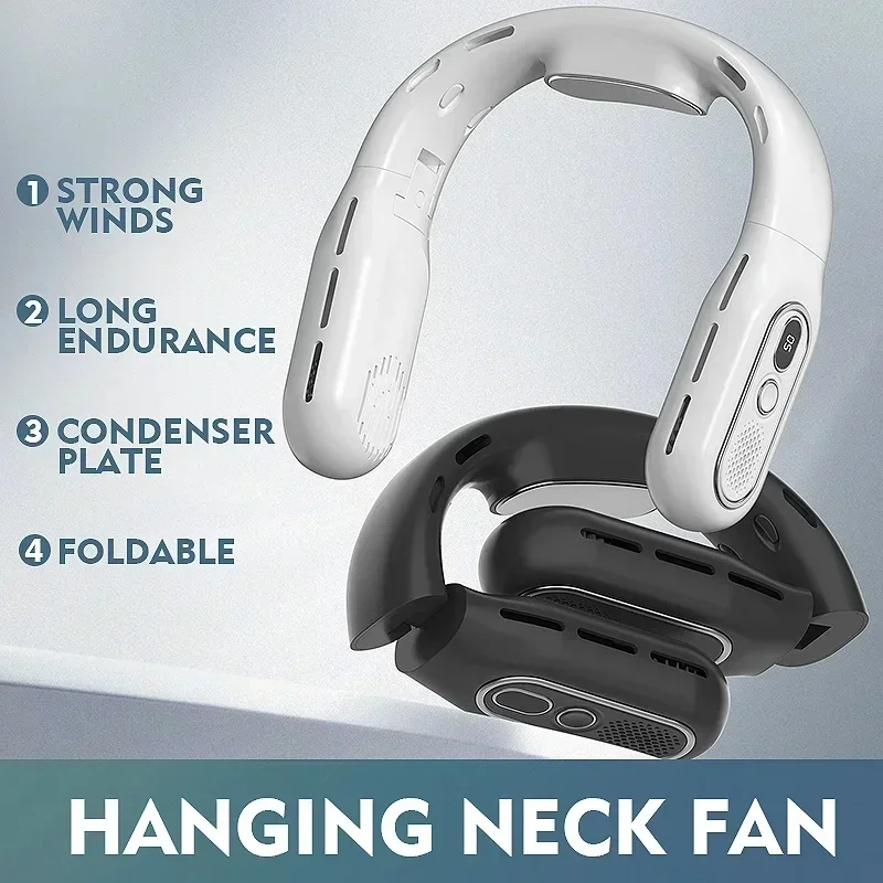 Folding hanger neck fan, rechargeable wearable fan, portable air cooler, portable air conditioner, outdoor Summer