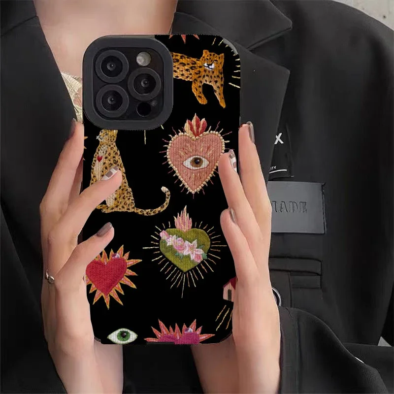 Heart Shaped Leopard Phone Cases for Iphone 11 Iphone 16 Pro Max Iphone 13 Pro Max Iphone 14 Pro Max Iphone 15 Pro Max Case