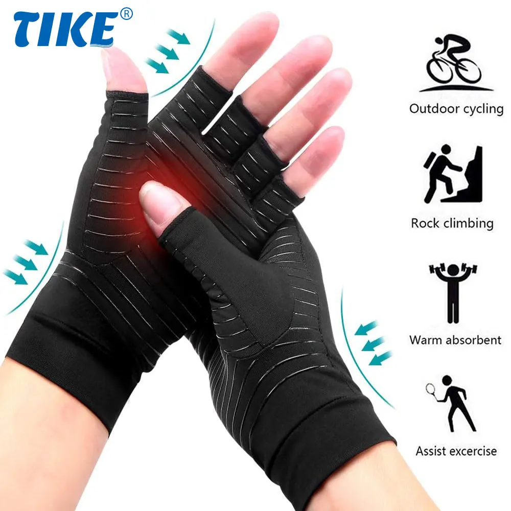 Arthritis Copper Infused Compression Gloves for Relieve Muscle Pain, Carpal Tunnel, RSI, Rheumatoid,Tendonitis,Fingerless Gloves