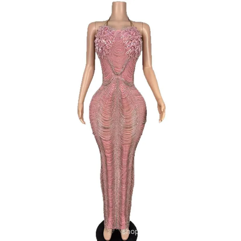 

Sexy Neck Shining Rhinestone High-end Dress Evening Dress Women's High-end Slim Model Catwalk Vestidos De Fiesta Elegante Señora