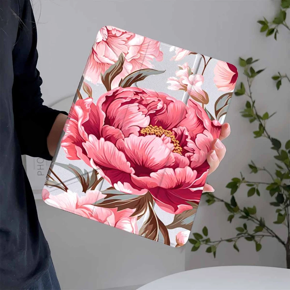 Vintage Red Floral For Samsung Galaxy Tab A8 A9 A11 S6 S7 S8 S9 S10 FE Plus Lite Protective With Pen Slot Tablet Case