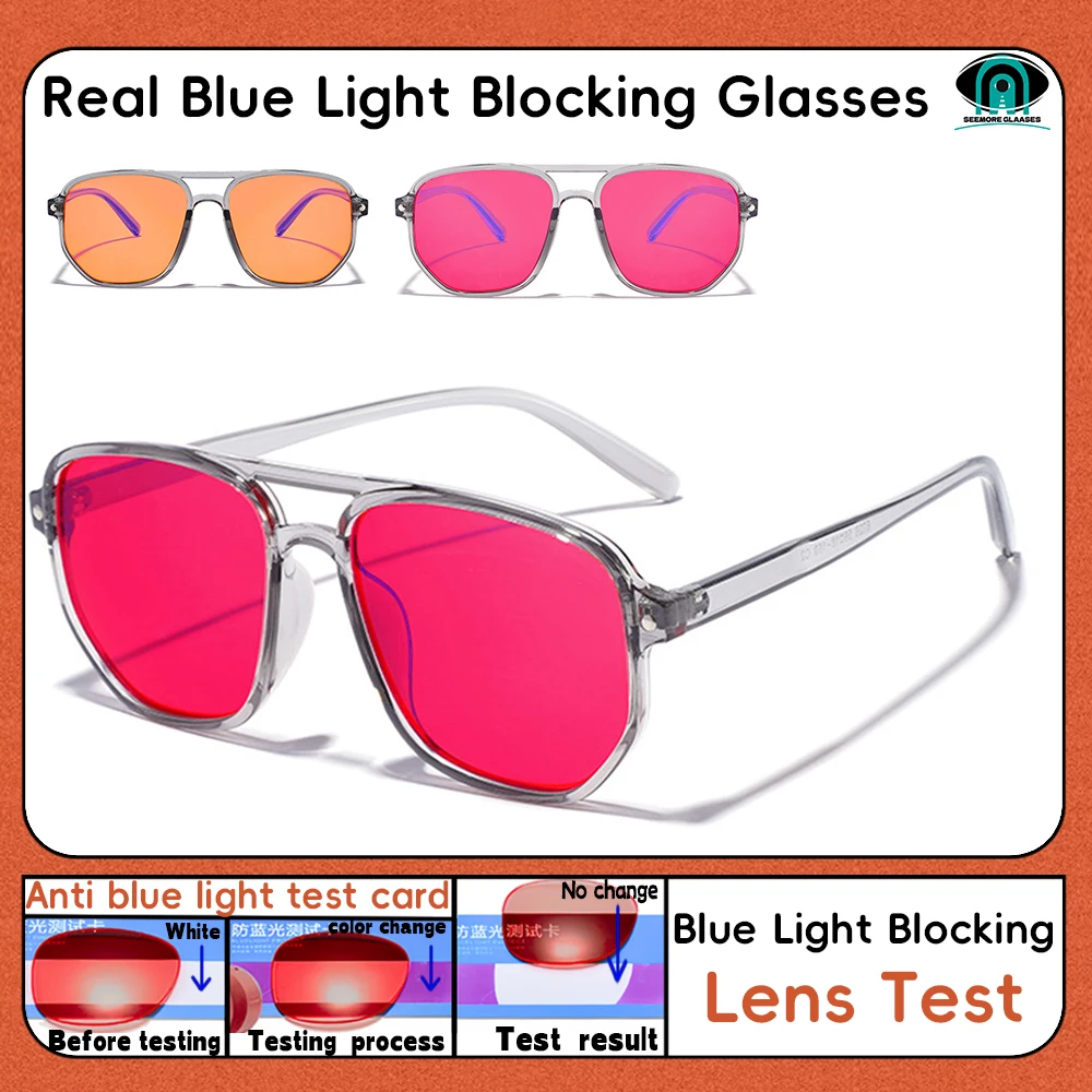Blue Light Blocking Pilot Glasses Sleep Aid Red Orange Lenses Anti-Eye Fatigue Computer Glasses for Men And Women