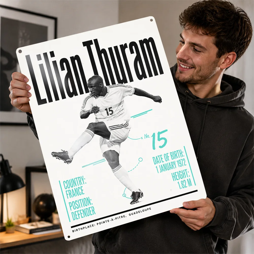 Lilian Thuram Football Textured Poster Personalized Aluminum Metal Sign Career Legacy Tribute Wall Art Made For Club Followers