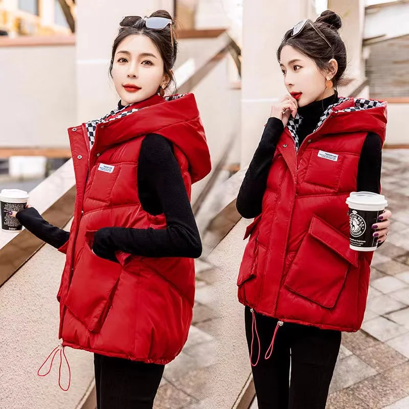 2024 New Women Jackets Vest Coat Autumn Winter Sleeveless Hooded Padded Warm Parkas Waistcoat Jacket Female Casual Outerwear