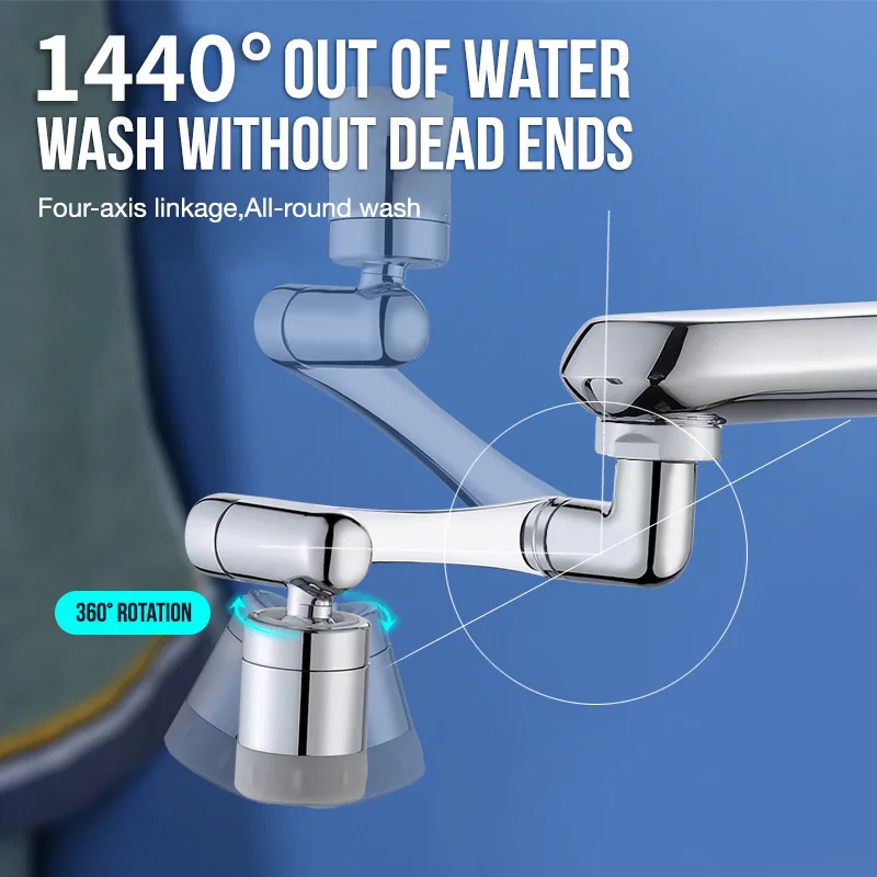 Stainless Steel Universal 1440°Swivel Robotic Arm Swivel Extension Faucet Aerator Kitchen Sink Faucet Extender 2Water Flow Mode