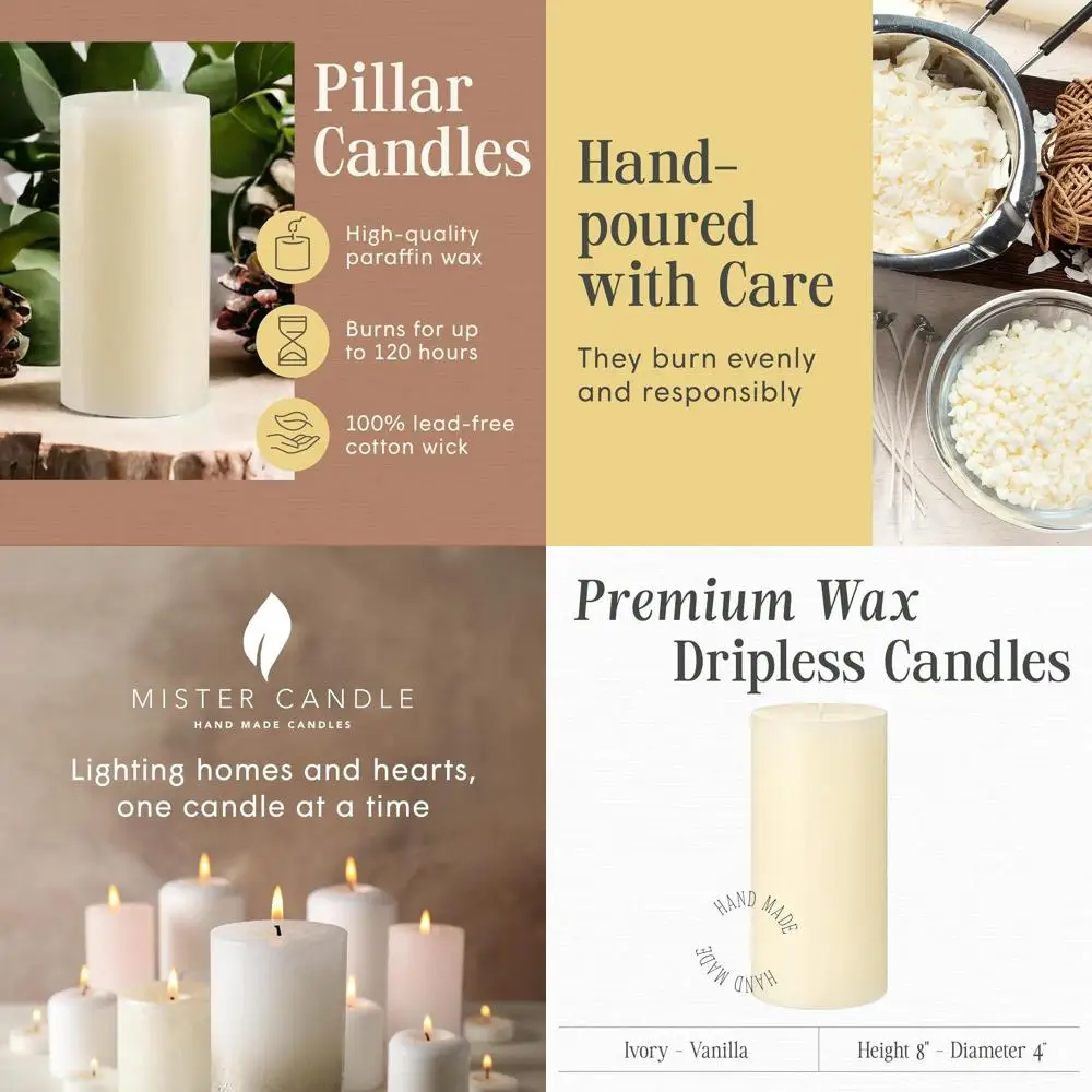 Handcrafted Vanilla-Scented Pillar Candle, Essential Oils, 120-Hour Burn, Premium Wax for Home Decor