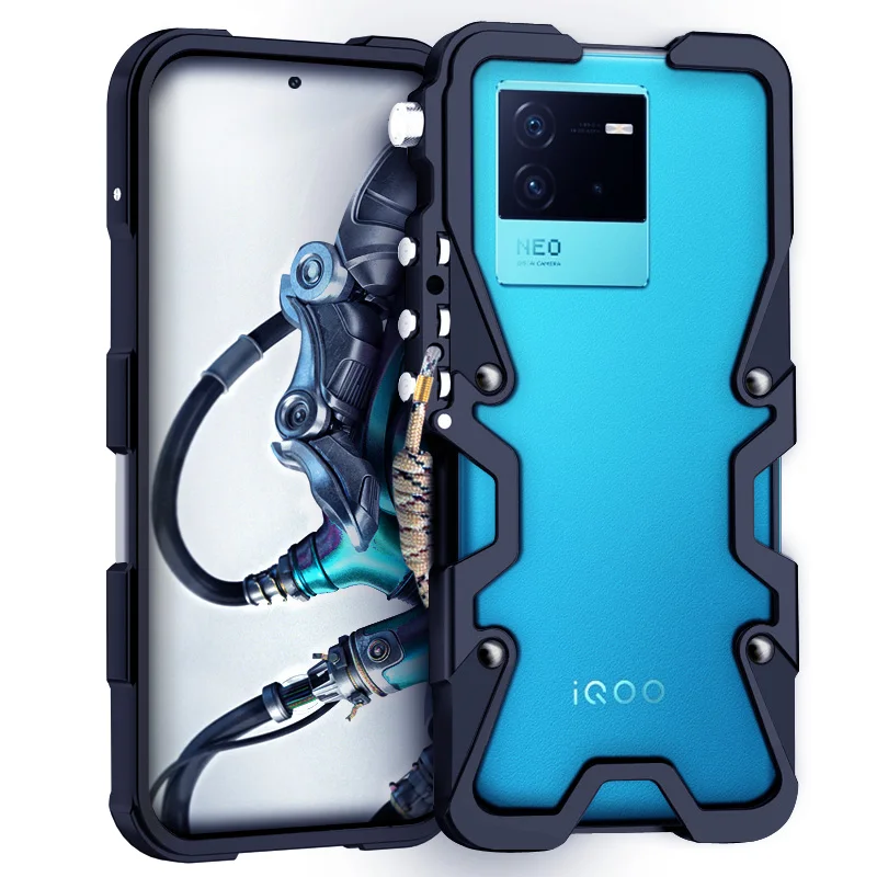 

Luxury Armor Metal Aluminum Phone Cases Bumper For Vivo Iqoo Neo 6 Neo6 Se Cover Mechanical Purely Handmade Skull Case