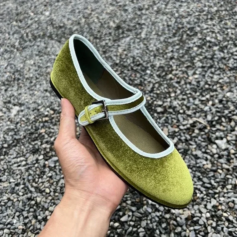 2024 NEW Spanish Style Velvet Flats Round Toe Women\'s Shoes Fashion Mary Jane Shoes Women Shoes