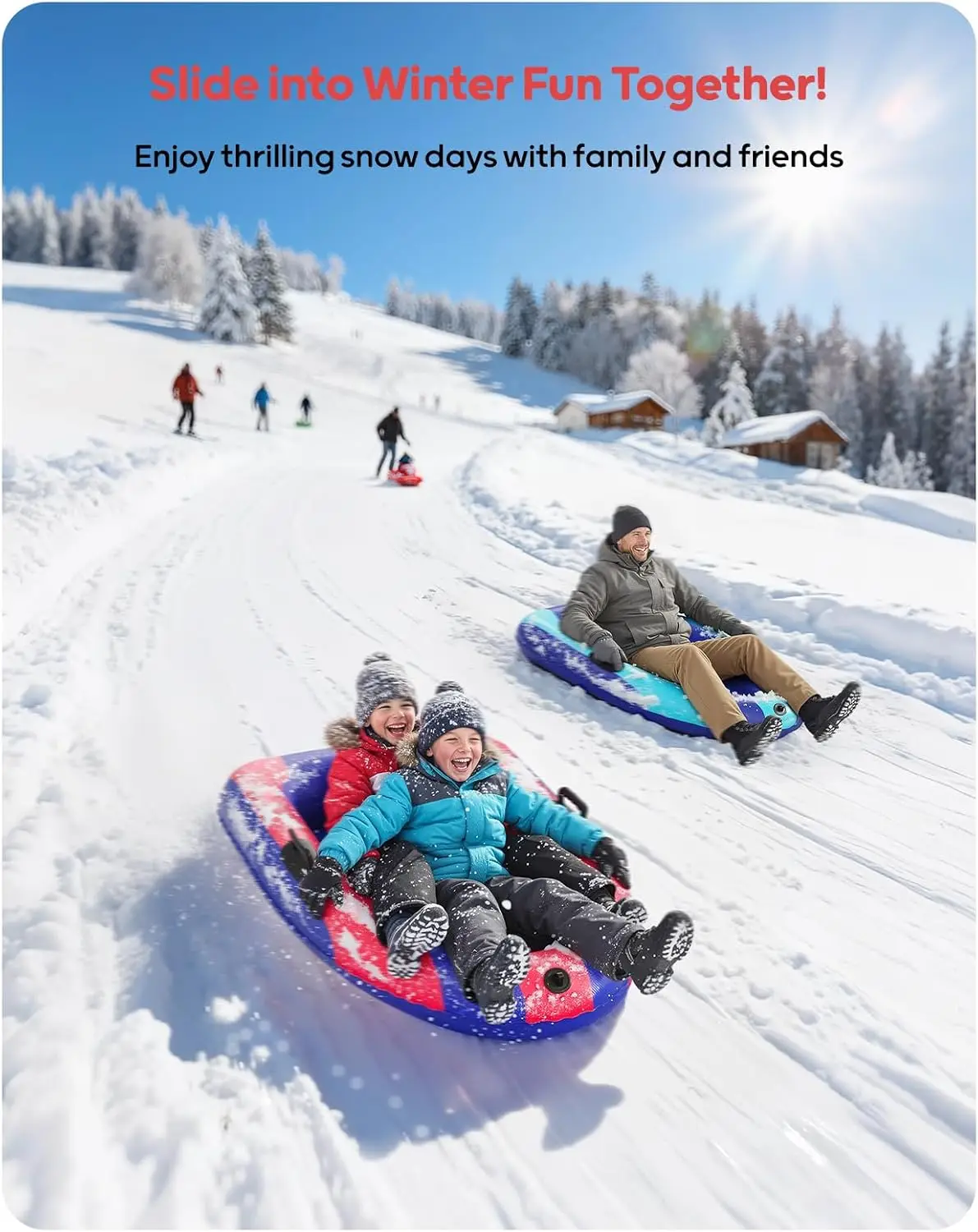 QPAU Inflatable PVC Snow Sled Heavy Duty Reinforced Handles for Kids & Adults Winter Toys Gifts Family Outdoor Sledding view 2