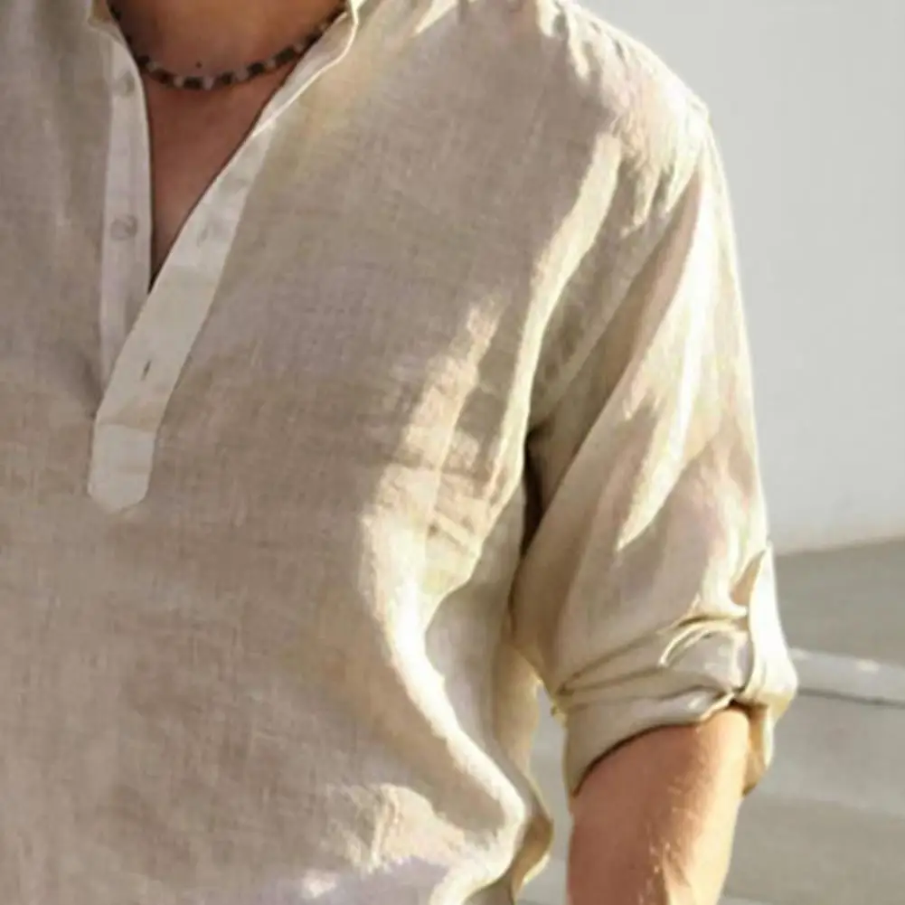 Nuove camicie da uomo in cotone e lino Camicie casual Camicie da spiaggia leggere a maniche lunghe T-shirt hawaiana da uomo