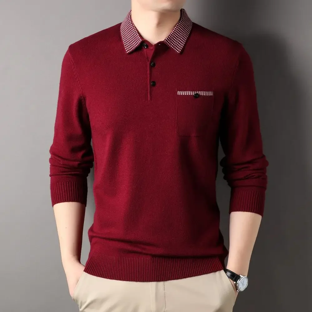  New Autumn Winter Men's Top Contracted Printing Soft Close Skin Tight Elastic Polo-neck Sweaters for Male Gift S6121