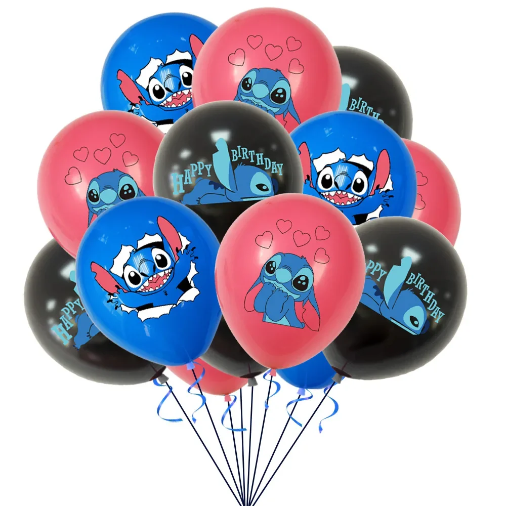 12-18 Uds. Globo de fiesta temática de dibujos animados de Anime de Disney Lilo & Stitch, decoración de globos de cumpleaños para niños y niñas, productos de baño para bebés