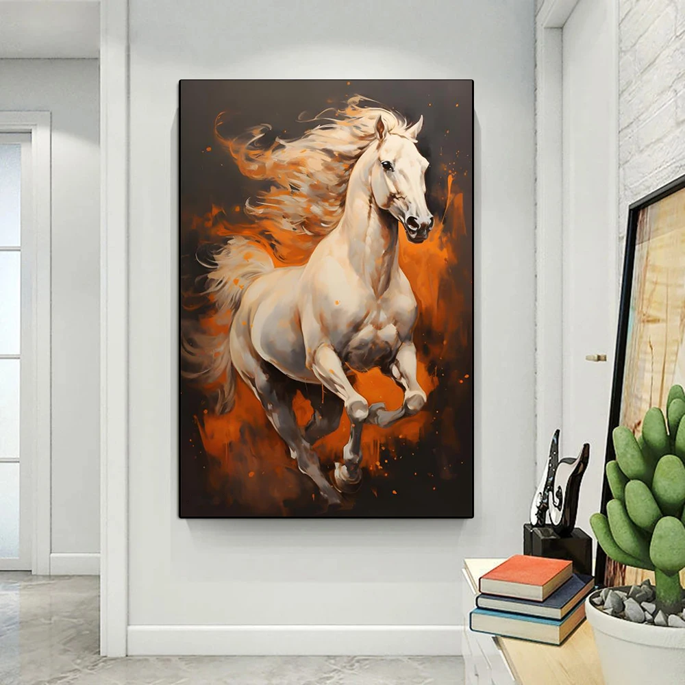Modern Textured Running Horse Print Canvas Painting, Dynamic Horse Animal Poster Wall Art, For Living Room Study Decor, No Frame