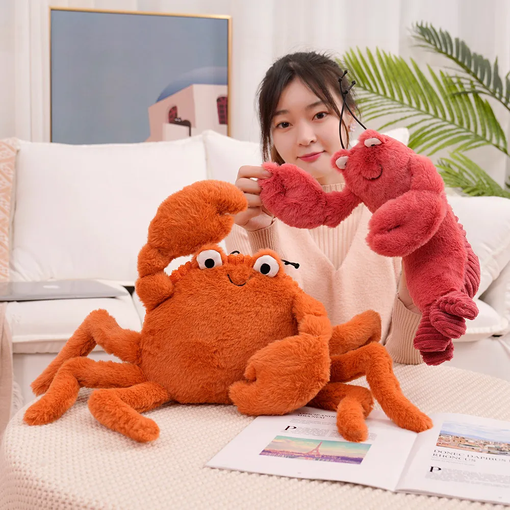 1pc Adorable Soft Lifelike Lobster  Crab Plueshie Stuffed Cartoon Sea Animals Toys Baby Appease Doll for Kids Birthday Xmas Gift