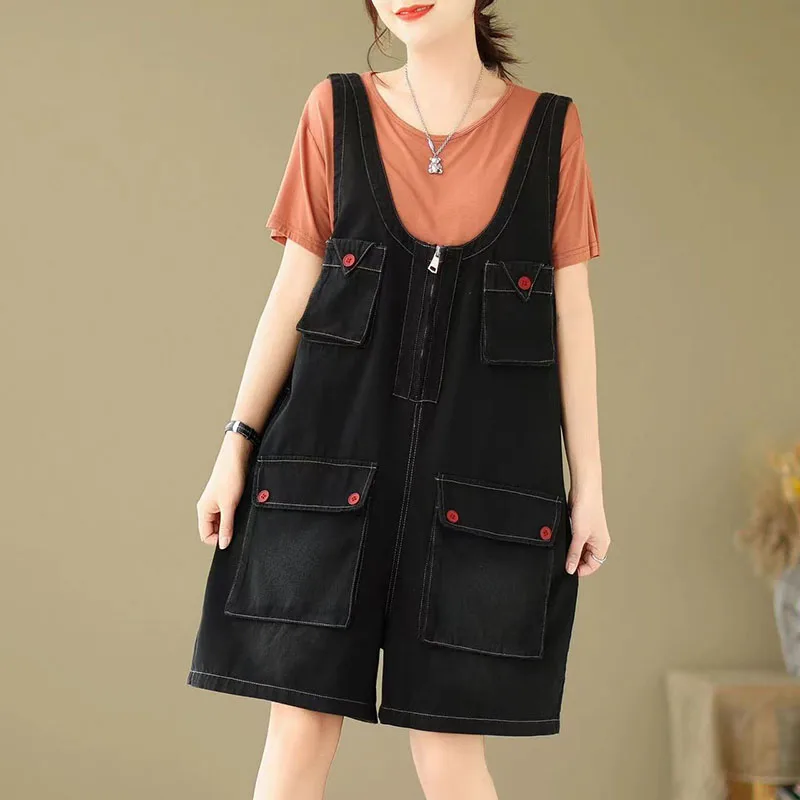 New 2024 Summer Fashion All-Match Casual Candy-colored Loose Denim Suspenders Pants Women Cowboy Straps Rompers Female