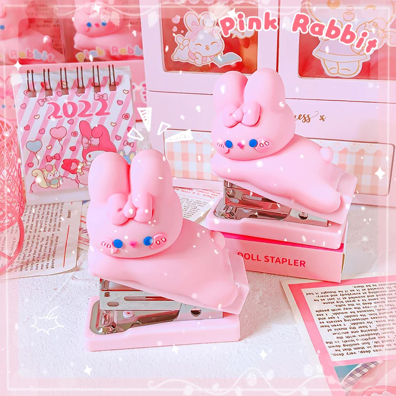 kawaii school useful Stationery and offices accessories bookbinding book cute mini pink little rabbit stapler School supplies