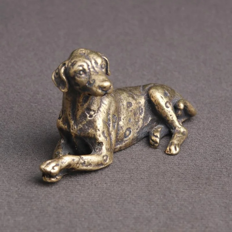 Brass Old Zodiac Dog AnimalsFigures Desktop Decoration Dalmatian Tea Pet Keychain Jewelry Metal Doll