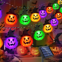 Upgraded Solar Halloween Lights Outdoor Pumpkin String Lights Waterproof Halloween Lights for Garden Patio Landscape Multicolor