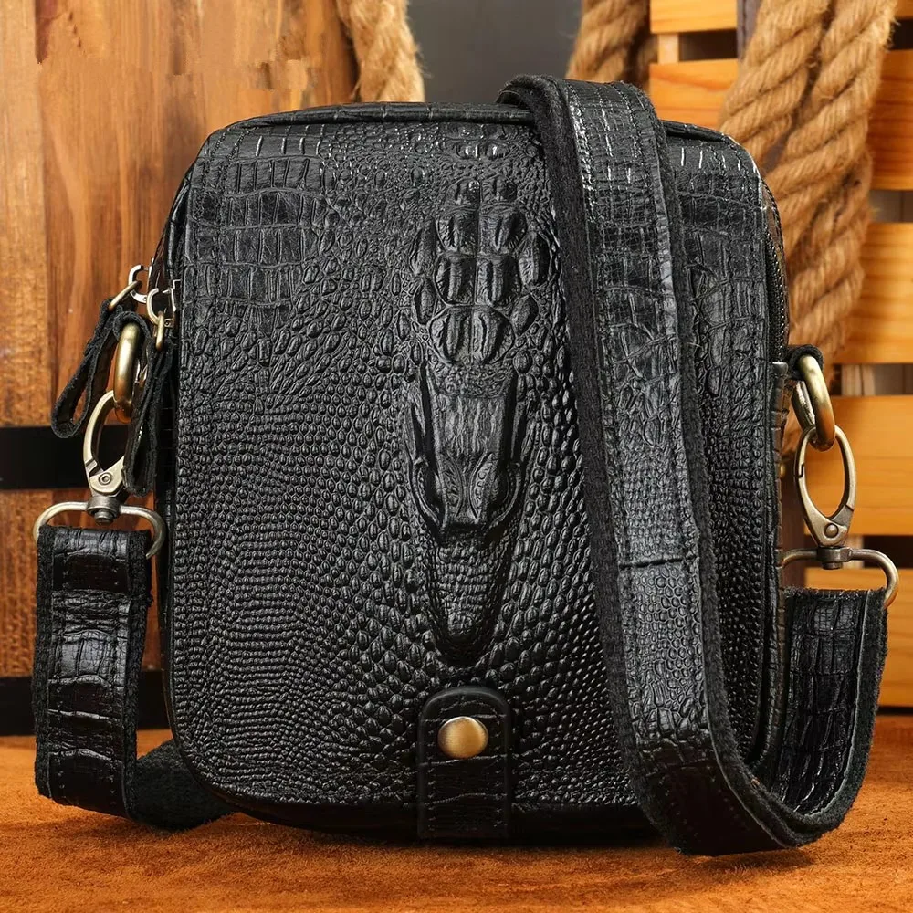 Luxury Men\'s Crossbody Shoulder Bag Men\'s Genuine Leather Shoulder Bag Crocodile Pattern Messenger Bag Male Alligator Side Bags